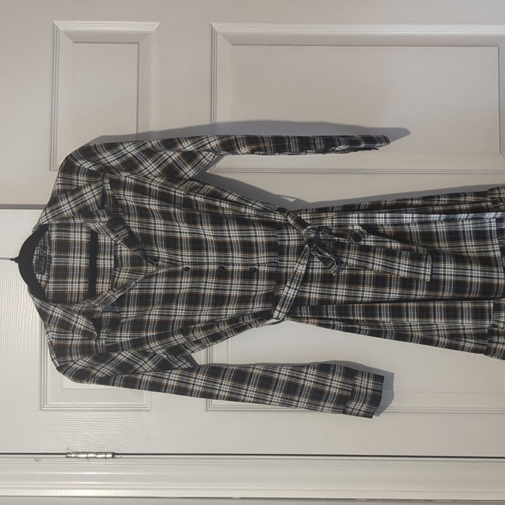 Midi plaid shirt dress with tie waist